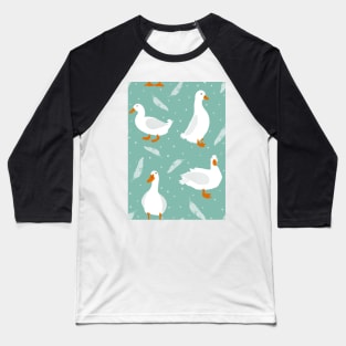 White Pekin Ducks with feathers and dots repeat pattern Baseball T-Shirt